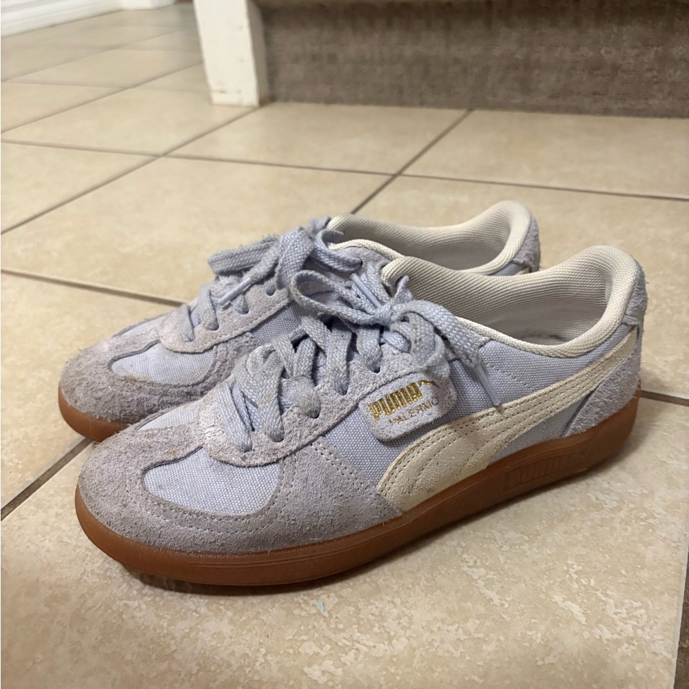 Puma Light Gray Suede & Cream Formstrip Sneakers with Gum Sole